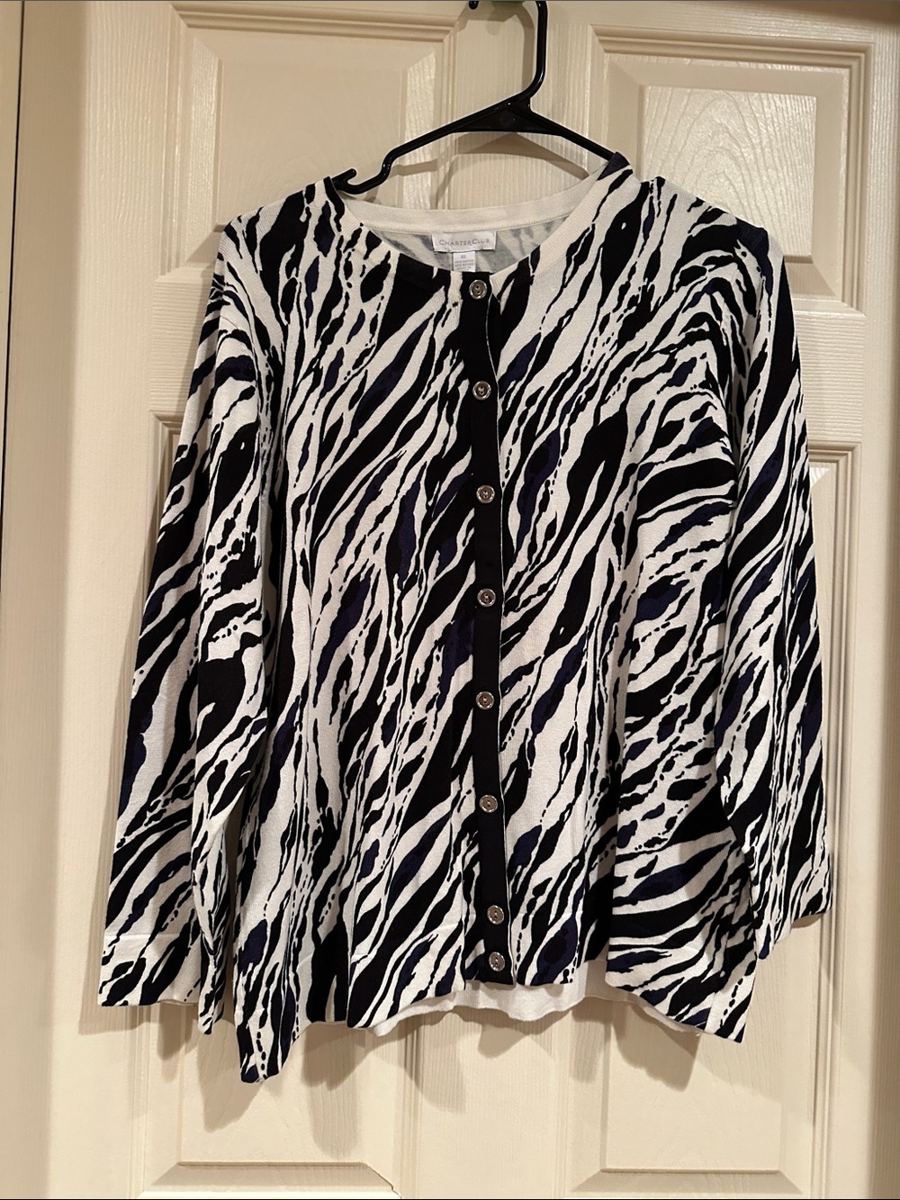 Charter Club Black & White Zebra-Print Button Front Top